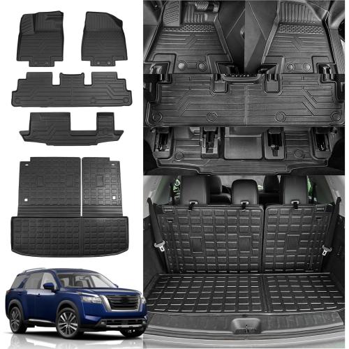 Rongtaod Floor Mats Compatible with 2022-2024 2025 Nissan Pathfinder 7&8 Seats Cargo Liner Cargo Mat Trunk Liner Back Seat Cover Pathfinder Accessories (Trunk Mat with Backrest Mat Floor Mats)