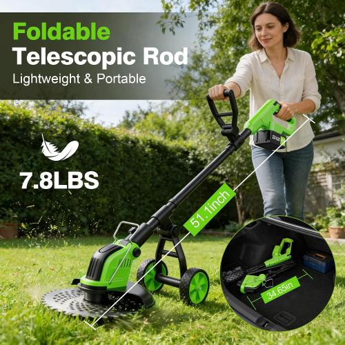 Kihoplly 12 Stringless Weed Wacker Cordless Eater, 21V 6000mAh Battery Powered Trimmer Edger Lawn Tool, 20000 RPM Powerful Electric Wheeled Lawn Edger with Blades, Foldable& Lightweight Brush Cutter | 6000mAh Battery Powered Trimmer Edger, Electric Wheeled Lawn Edger with Blades, Foldable& Lightweight Brush Cutter