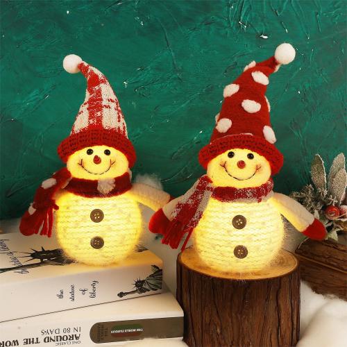 Juegoal 2 Pack Christmas Table Decorations, 10 Inch Lighted Snowmen Figurines, Light Up Snowman Holiday Present, Battery Operated Xmas Gifts Tabletop Ornaments Dinner Party Supplies, Red Brim