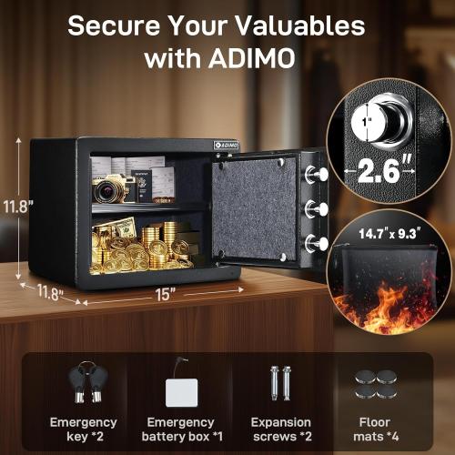 ADIMO Biometric Safe Box, 1.2 CuFt Home Safe with Biometric Fingerprint & Touchscreen, Removable Shelf & Alarm System, Money Box for Documents& Valuables Home Office Hotel