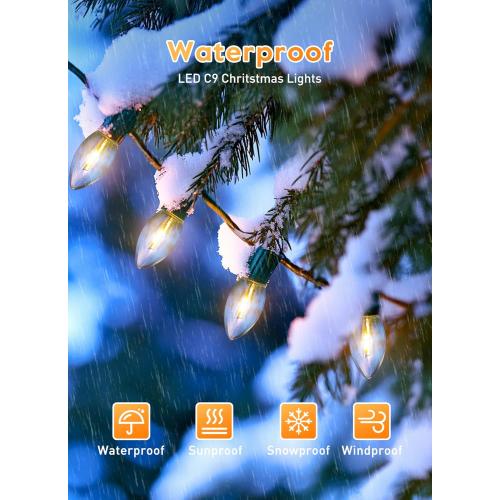 Vintage C9 LED Christmas Lights Outdoor, 100 Feet C9 String Lights with 50 Shatterproof C9 Bulbs, Waterproof Connectable Christmas Tree Lights for Outside Roofline Patio Xmas Decorations, Warm White