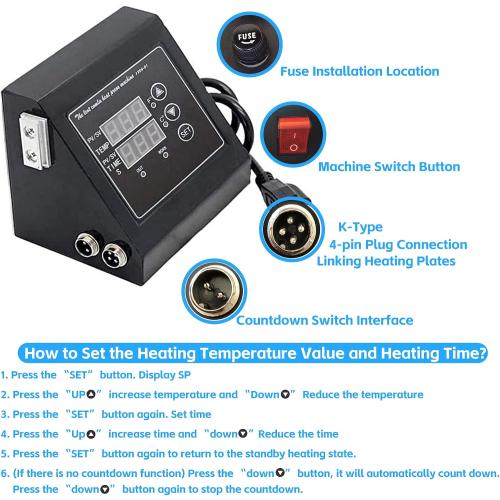 FelRelWel K Type Heat Press Control Box,Replacement Parts for 15x15 Heat Press,Temperature Time Dual Display,Heat Press Machine Control Box for T Shirts、Short、Mug、Cup,1400W,Pre-Purchase Consultation