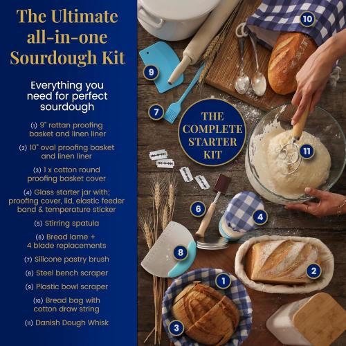 Sourdough Starter Kit for Beginners with Beginner Guide & 100 Recipes - Sourdough Bread Baking Supplies and Tools, Homemade Bread Gift Set and Sour Dough Accessories for Bakers