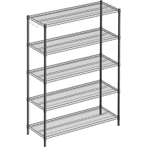 Guan River 5-Shelf Adjustable Metal Shelf Wire Shelving Unit Heavy Duty Storage Rack Display Shelf for Office,Kitchen,Bedroom,Bathroom,Laundry,Pantry Basement,Garage(Black,48 L x 18 W x 72 H)