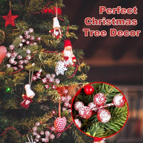50 Pcs Holly Stems, 8.7 Snow Sprays Artificial Red Berry Stems, Holly Berry Picks for Christmas Tree Fillers Decor, Fake Red Berries for DIY Crafts Wreaths Garland Home Party Winter Decor