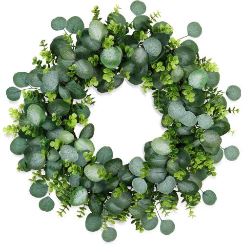 24Inch Eucalyptus Wreath for Front Door Green Eucalyptus Wreath with Boxwood Leaves for All Seasons Christmas Spring Summer Year Round Wreaths for Front Door Indoor Outdoor Wedding Holiday