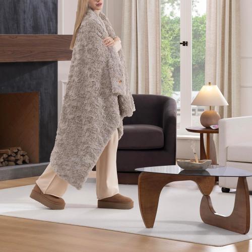 UGG Adalee Faux Fur Throw Blanket Luxury Lightweight Cozy Soft Throw for Couch Bed or Chair Hypoallergenic Machine Washable Double-Sided Fluffy Blanket Home Decor, 50-inch x 70-inch, Oyster Brown