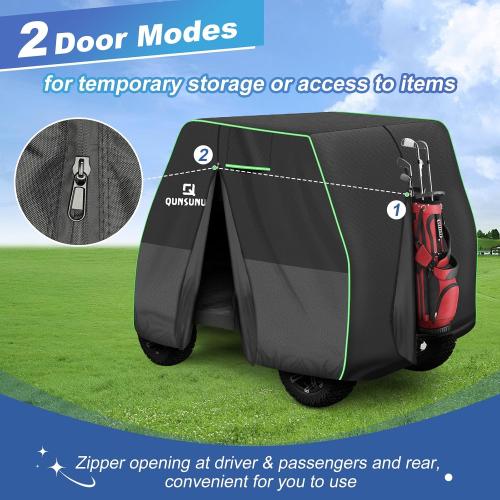 QUNSUNUS Waterproof Golf Cart Cover 2/4/4 2 Passenger for Yamaha, Honda, Club Car, EZGO, All Weather Golf Cart Rain Covers with Zipper and Straps for Wind, Sun and Dust Protection