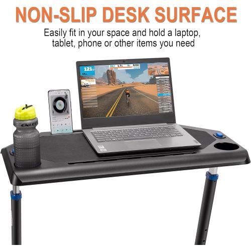CXWXC Indoor Cycling Desk - Adjustable Height Bike Deak Laptop Stand Non-Slip Surface - Portable Bike Trainer Fitness Desk with Lockable Wheels