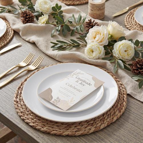 KIRE 100PCS Disposable Plates - White with Gold Rim for Easter/Wedding/Spring Party- Includes 50Pieces 10.25inch Dinner and 50Pieces 7.5inch Dessert/Salad Plates