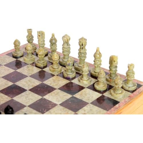 StonKraft - 10 X 10 Chess Board with Wooden Base & Stone Inlaid & Stone Pieces Game Set