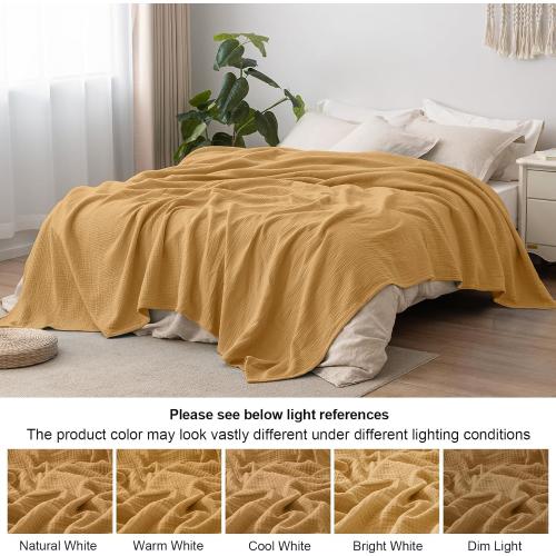 PHF 100% Cotton Muslin Blanket King Size 4-Layer Lightweight Gauze Throw, Breathable Cloud-Soft Minimalist Blanket for Bed, Couch, Camping, Amber, Ideal Gift