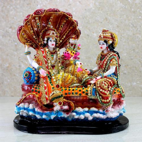 Vishnu with Laxmi in Ksheer Sagar - Lakshmi Narayan Murti Idol Statue Sculpture - Pooja Articles - Multicolour - 10 Inches Murti for Spirituality, Peace, Harmony, Good Luck, Wellness