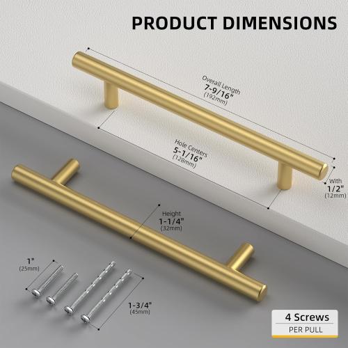 goldenwarm 25 Pack Kitchen Cabinet Pulls Brushed Brass Drawer Pulls Gold 5in Cabinet Handles Modern Hardware for Kitchen Cupboard Bedroom Drawer Bathroom Furniture Door