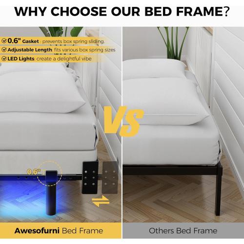 Queen Bed Frame with Smart LED Lights, 7 Inch Basics Metal Bed Frame, Heavy Duty 9-Leg Base for Box Spring and Mattress, Noise-Free, Easy Assembly, Black