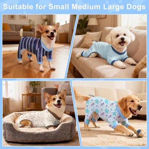 Bienbee Dog Pajamas, 4 Pack Dog Recovery Suit Shedding Suit Cute Soft Puppy Clothes Dogs Pjs Onesies Jammies Adjustable Breathable & Stretchy Clothes for Small Medium Large Dogs Girl Boy Puppy-XL