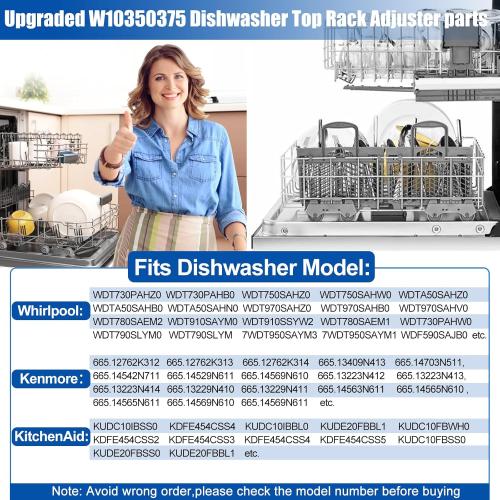 Upgraded W10350375 Dishwasher Top Rack Adjuster parts For Whirlpool WDT730PAHZ0 WDT750SAHZ0 Upper Rack Parts,WDTA50SAHZ0 WDT970SAHZ0 Dishwasher Top Rack Parts W10712395,For Kenmore Dishwasher Parts
