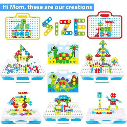 Educational Toys Building Blocks, 244 Pieces Electric Screwdriver DIY Building Toys for Boys and Girls, Educational Construction Building kit for Kids Ages 4 5 6 7 8 9 10 Year Old