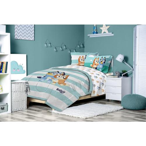 Jay Franco Bluey & Bingo 5 Piece Twin Size Bed Set - Includes Comforter & Sheet Set - Super Soft Kids Bedding Fade Resistant Microfiber (Official Bluey Product)