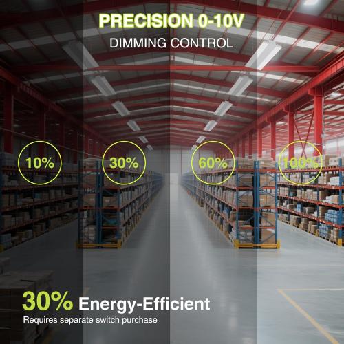 YXL 4 Pack 210W LED Linear High Bay Shop Light, Larger Central Lighting Area, 31500LM, 120-277V, 0-10V, 5000K, Commercial Linear High Bay Led Shop Lights for Warehouse Industrial Garage Workshops,