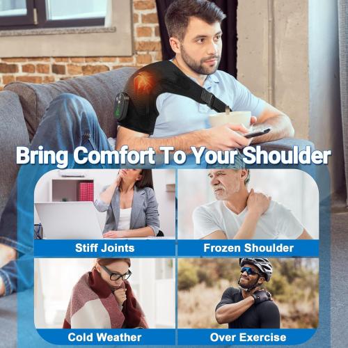 YUANBO Cordless Shoulder Heating Pad with Massager, Portable Shoulder Massager Wrap with 6 Timer & 3 Vibration for Rotator Cuff Frozen Pain Relief with 6 Heat & Timer Modes Warmer Gift for Men Women