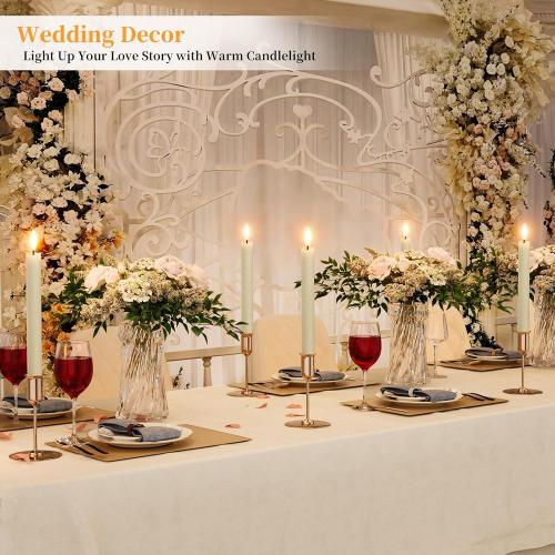 Rechargeable Flameless Taper Candles with Charging Station 6Pcs Real Wax Battery Taper Candles with Remote Timer Led Candlesticks Flickering Realistic for Christmas Home Wedding Decor Ivory