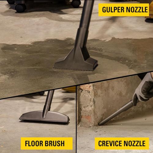 STANLEY Wet/Dry Vacuum SL18115, Stainless Steel Tank, 5 Gallon 4HP Shop Vacuum, Portable Style Ideal for Home/Shop/Jobsite Dust Collection Job with Vacuum Attachments, Silver Yellow