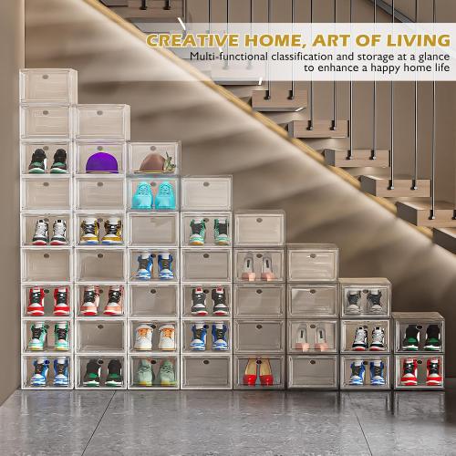 Large Thick Clear Shoe Organizer, Magnetic Door Stackable Shoe Storage Box