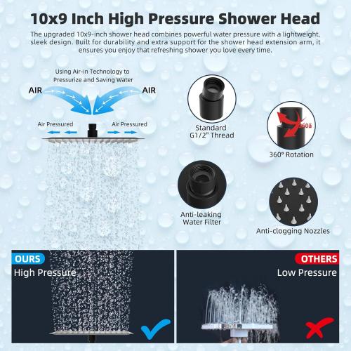 New Open for inspection Hibbent All Metal 10'' Rainfall Shower Head, Dual Shower Head Combo, High Pressure Handheld Shower Wand, 16'' Adjustable Arc-shaped Shower Extension Arm, 71'' Hose, Showerhead Holder, Matte Black