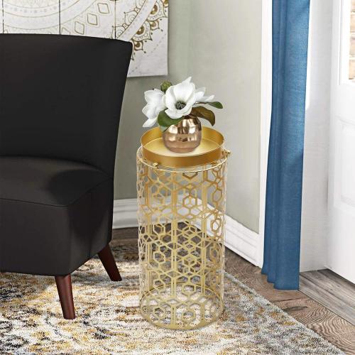Adeco Metal Umbrella Stand Rack Holder Organizer Entryway Freestanding, for Canes, Walking Sticks, Gold Color