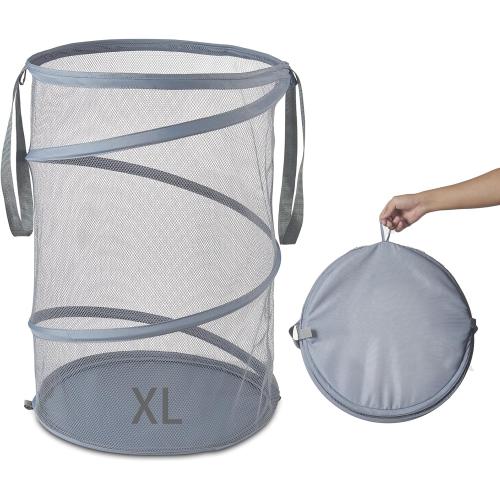 Mesh Popup Laundry Hamper 115L Collapsible Laundry Basket Extra Large Capacity Foldable Clothing Storage Basket with Handles 26 H x 18 W x 18 L (Gray)