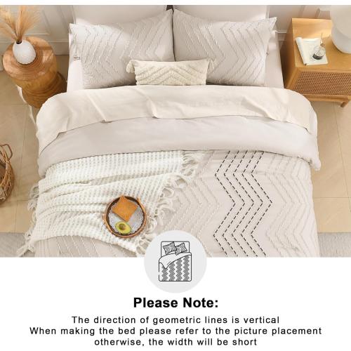 Andency King Size Comforter Set Beige, Boho Cream Soft Warm Tufted Neutral Bedding Comforter Sets for King Size Bed, 3 Pieces Aesthetic Chevron Farmhouse Cute Bohemian Textured Bedding Set