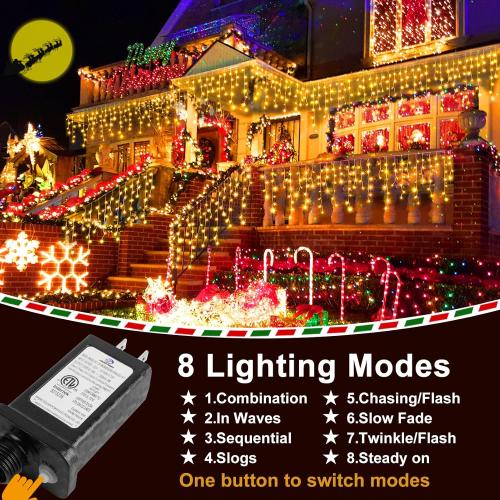 KNONEW 99ft 1216 LED Christmas Lights Outdoor Decorations with 228 Drops, 8 Modes Curtain Fairy String Light, Clear Wire LED String Light Indoor Decor for Wedding Party Christmas