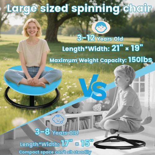 Pterying 21 L × 19 W Large Size Spinning Chair for Autistic Kids, Autism Sensory Products, Sensory Toys Gifts for Kids with Autism & ADHD, Outdoor/Indoor Toys for Kids Ages 4-8, Azure Rounded Shape