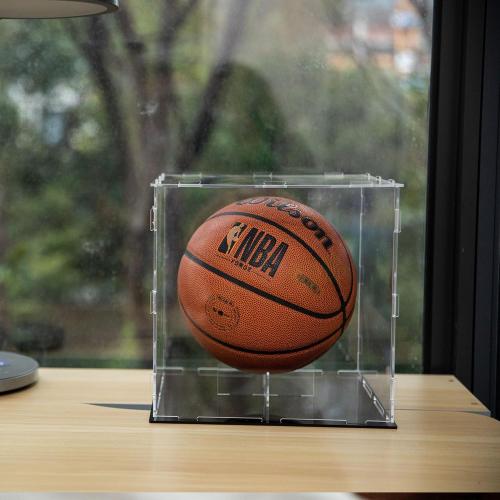 GENMOUS Clear Acrylic Basketball Display Cases UV Protected for Boys Room Decor, Large Display Holder Stand for Autographed Basketball, Memorabilia Display Box for Lego Minifigures, Dolls, Car Models