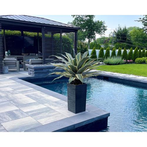 SUNPRAIRIE 32 Inch Tall Large Faux Agave Plant with Two-Tone Sawtooth Edged Leaves; Planted in Black Pot with Real Stone Pebbles. Large Artificial Plants Indoor and Outdoor.