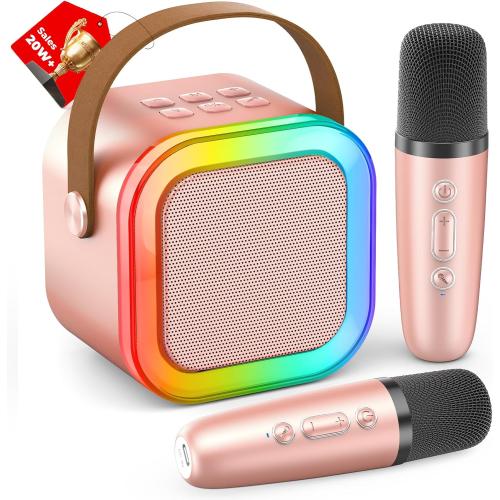 Mini Karaoke Machine for Kids Adults, Portable Bluetooth Speaker with 2 Wireless Karaoke Microphones,2025 TOP Birthday Gifts Toys for Boys 3,4, 5, 6, 7, 8 Years Old Toddler Karaoke Player(Rose Gold)