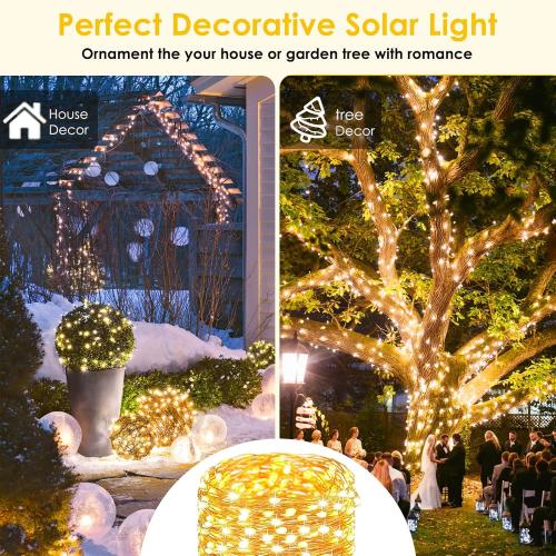 Extra-Long 144FT Solar String Lights for Outside, 2 Pack 400LED Solar Fairy Lights Outdoor Waterproof, Copper Wire with 8 Modes Solar Twinkle Lights for Tree Garden Party Patio Xmas Decor (Warm White)