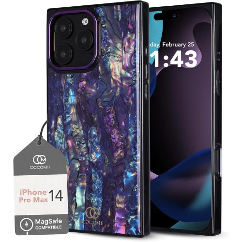 Cocomii - Rectangle Case Compatible with iPhone 14 Pro Max - Compatible with MagSafe, Abalone Shell, Pearlescent Seashell, Glossy, Magnetic Phone Case for iPhone 14 Pro Max 6.7 inch, Blue/Purple