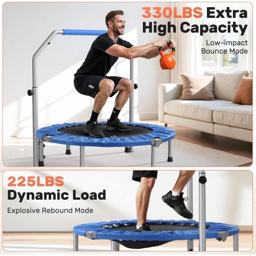 BCAN 40/48 Foldable Mini Trampoline Max Load 330lbs/440lbs, Fitness Rebounder with Adjustable Foam Handle, Exercise Trampoline for Adults Indoor/Garden Workout
