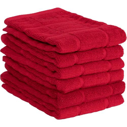 All Clad Premium Solid Dish Cloth Set: Highly Absorbent, Super Soft - 100% Turkish Cotton Terry Looped, 13 x14 Dish Towels for Cleaning & Drying Dishes, Pans, Glassware, or Counters, 6-Pack, Chili