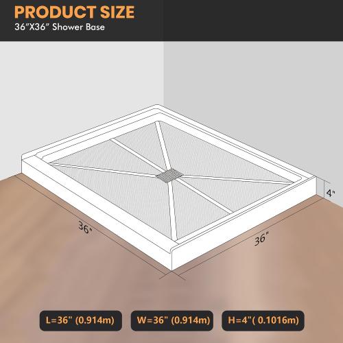 Shower Base 36×36×4, Single Threshold Shower Tray with Center Drain, Square SMC Shower Pan, White Slip Resistant Textured Surface Shower Base for Bathroom