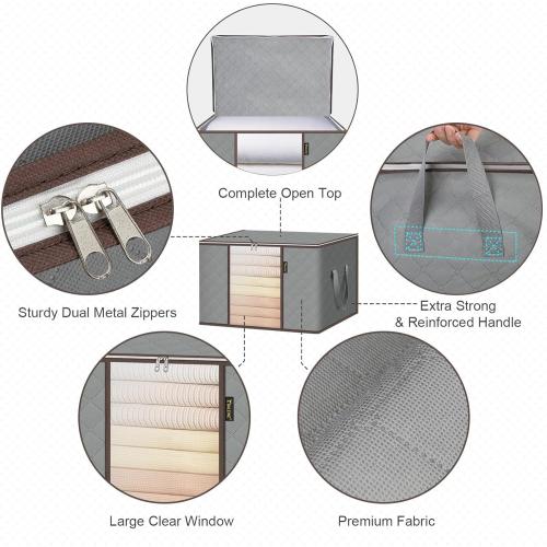 Gray BALEINE 2 Pack Clothes Storage Bags, 24 Gallon Storage Containers with Reinforced Handle, Sturdy Zipper, Closet Organizer for Blanket, Comforter, Pillow, Bedding (Grey, 2 Pack)
