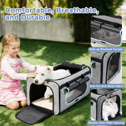 Pet Carrier with Wheels for Cats and Dogs, Pet Bag with Detachable Wheels & Washable Plush Pad, Escape-Proof Zipper & Shoulder Strap, Portable Carrier for Outdoor and Car Travel(Max. 40 lbs)