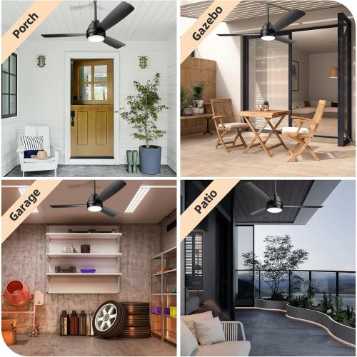 PBLALA 52 Outdoor Ceiling Fans with Lights,Plug in Ceiling Fan Light,Gazebo Fan Light,Hanging with Hook,50W,3CCT,App&Remote Control,6-Speeds,DC Motor,Portable Fan for Patios,Pergola