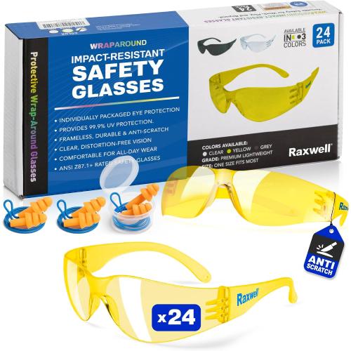Clear Safety Glasses, ANSI Z87.1 Certified Protective Eyewear,Wraparound Anti-Scratch Polycarbonate Lense