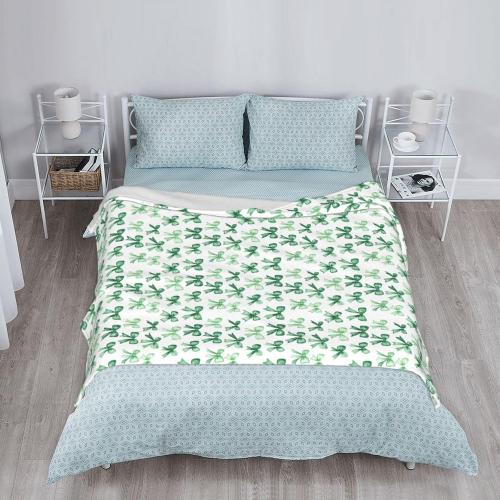 Throw Blanket Bow Pattern Green Flannel Blanket 80 x 60 Inch Soft Lightweight for Sofa Couch Living Room Bed Office All-Season Comfort