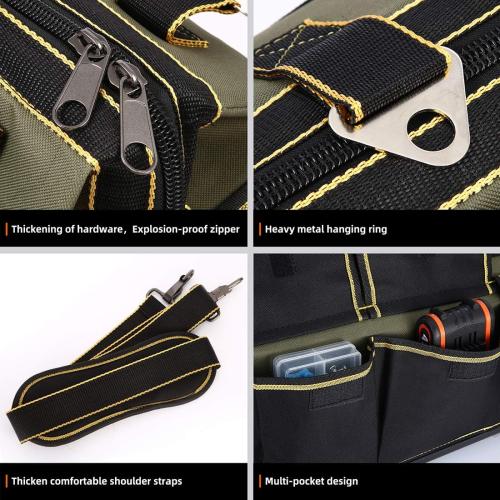 Size 22-inch Color Green and Black Wide Mouth Tool Bag with Water Proof Molded Base，Wide Mouth Tool Tote Bag,Waterproof Tool Organizer Bag for Men with Adjustable Shoulder Strap (22 inch)