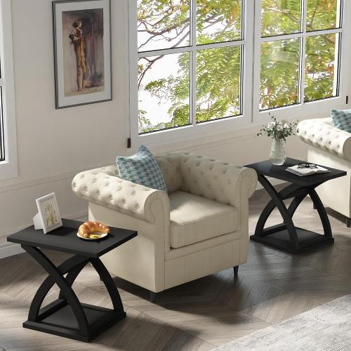 Set of 2 Color Black ChooChoo End Side Table Set of 2, Modern End Table with Storage Shelf, X-Design Side Table Living Room