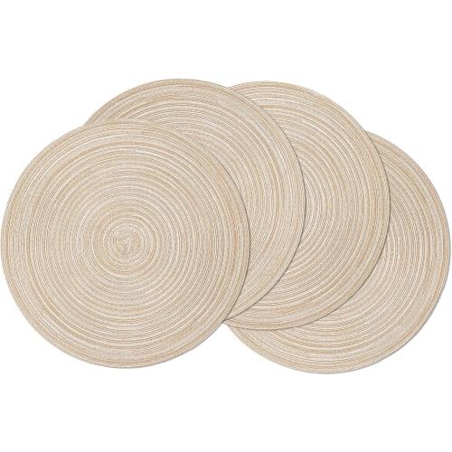 SHACOS Round Braided Placemats Set of 4 Washable Place Mats for Dining Tables 15 inch Non Slip Kitchen Table Mats (Beige, 4)